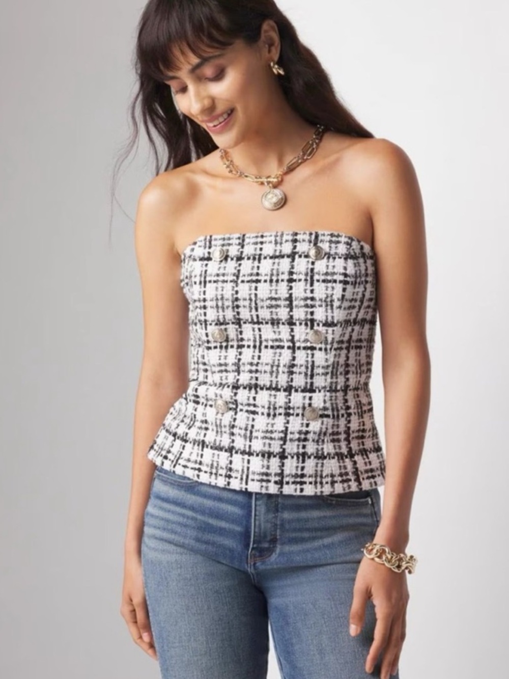 NWOT White House Black Market Tweed Bustier with Button Detailing